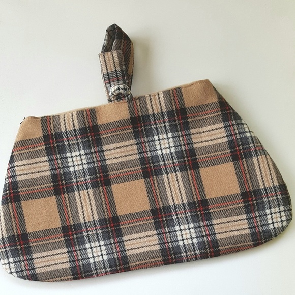 Tartan Celtic Plaid Scotland Kilt Wool Camel Black Red White Handbag OOAK - Picture 2 of 4
